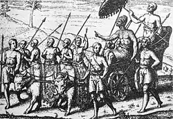 Description of the Balinese king, the Dalem, pulled by two white buffaloes, in Houtman's 1597 Verhael vande Reyse ... Naer Oost Indien.