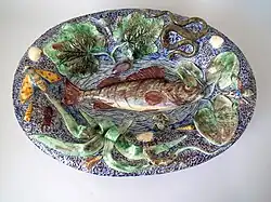 Wall plate, c. 1890, coloured lead glazes Palissy majolica, Barbizet, France, ultra-naturalistic in style