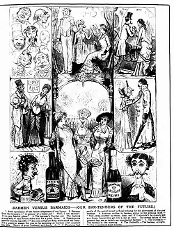 'Barmen Versus Barmaids', published in Punch Almanack 1983, 28 December 1882.