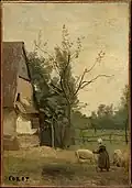 Barnyard Scene (19th Century), oil on canvas, 13 7/16 x 9 7/16 in. (34.2 x 24&nbsp;cm), Imitator of Jean-Baptiste-Camille Corot, Clark Art Institute