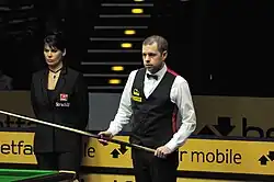 Barry Hawkins at a snooker table
