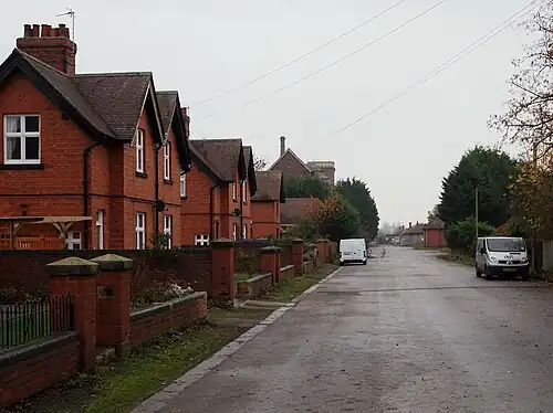 Bass Cottages, lining the road to the maltings. These formerly housed workers employed at the facility and are now listed buildings.