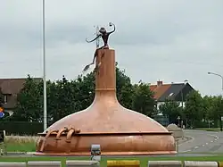 Roundabout in Bavikhove decorated with artwork referring to (and sponsored by) the local Bavik Brewery