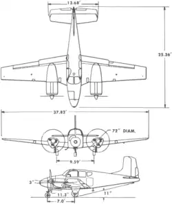 3-view line drawing of the Beechcraft B95 Travel Air
