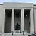 Cleeve Horne's sculpture of Alexander Graham Bell in front of the Brantford Bell Telephone Building