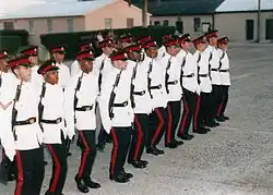 Potential Non-Commissioned Officers (PNCO) Cadre promotion parade in No. 3 (summer) Dress at Warwick Camp in June, 1994.