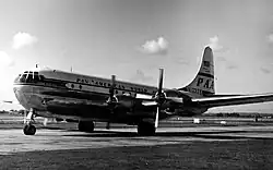 Pan Am Boeing Stratocruiser arriving at Heathrow North in 1954