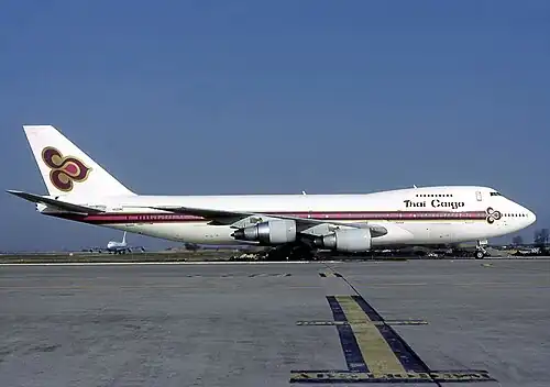 Boeing 747-2D7B(SF) (N522MC) in the Thai Airways International Lowercase letter Cargo livery