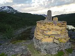 Border stone from 1763 between Norway and Sweden, located in the Arctic
