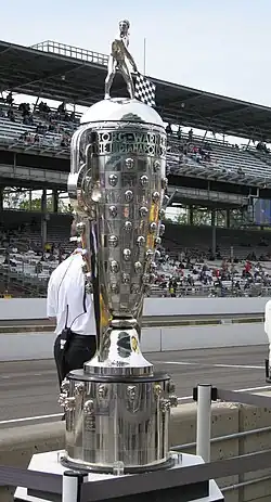 The trophy on display in the pits during qualifications
