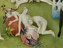 The Garden of Earthly Delights, man eating a strawberry (detail), Hieronymus Bosch, 1490–1500