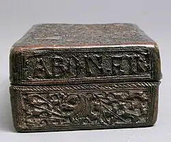 Late 15th-century box, 4 x 12 x 7.4&nbsp;cm, Italian. The interior is painted.