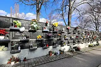 Columbarium wall at the Rača cemetery in Bratislava