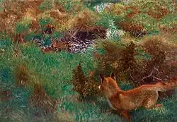 Fox stalking wild ducks, 1913