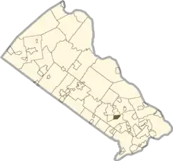 Village Shires shaded on the map of Bucks county, PA