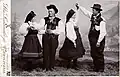 Costume dressed youth from Setesdal dancing, about 1905.