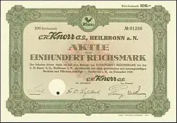 Share of the C. H. Knorr AG, issued December 1929