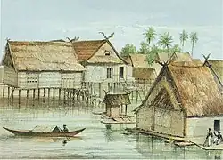 Lithography view at Tenggarong (1887).