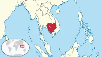 Location of Cambodia in Southeast Asia.