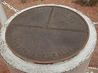 Cameron Corner Survey Marker, the point where the borders of the Australian states of New South Wales, Queensland and South Australia meet