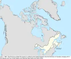 Map of the change to the international disputes involving Canada on July 1, 1867