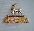 Cap badge, 14th (Service)(1st Birmingham) Bn Royal Warwickshire Regiment, 1914 - 1919. Note - this is not an original.