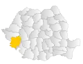 Map of Romania highlighting Caraș-Severin County