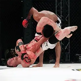 Image 8MMA fighter attempts a Triangle-Armbar submission on his opponent. (from Mixed martial arts)