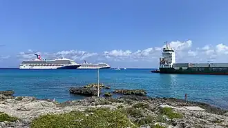 Two cruise ships, Carnival Sunrise and Carnival Liberty, and one cargo ship, BF Cartagena, on 1 May 2025