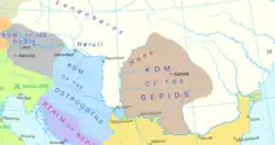 Image 55Carpathian Basin after the fall of the Hunnic and Western Roman empires (from History of Hungary)