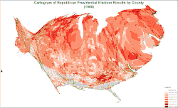 Cartogram of Republican presidential election results by county