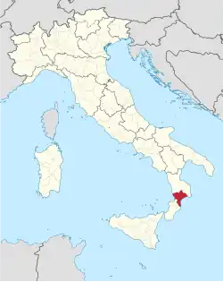 Map highlighting the location of the province of Catanzaro in Italy