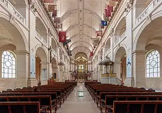 Nave of the cathedral, with captured flags