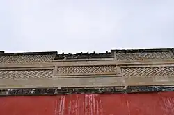 Closeup view of Mixtec stone mosaic-work at Mitla. This was an inspiration for similar mosaics by Frank Lloyd Wright.
