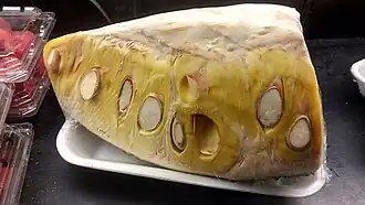 Polythene-packaged cut jackfruit