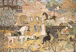 Charles Prendergast and Maurice Prendergast, The Spirit of the Hunt, before 1919, tempera, gold and silver leaf, and pencil on gessoed panel, 55 x 80½ in, private collection.[11]