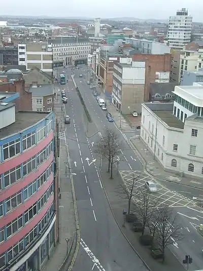Charles Street with the police station building on the right