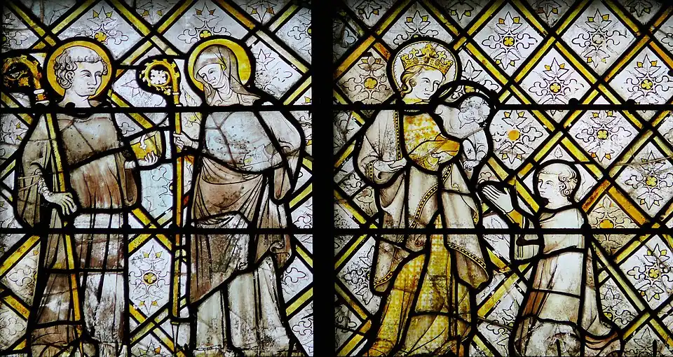 Grisaille and silver stain (used for the gold color) in window from Chartres Cathedral (13th century)