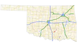 A map showing the Chickasaw Turnpike within Oklahoma.