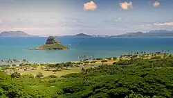 Mokoliʻi island, also known as Chinaman's Hat, offshore of Kualoa Valley