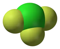 Spacefill model of chlorine trifluoride