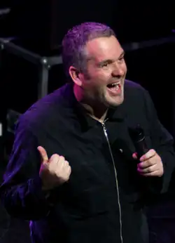Colour photograph of Chris Moyles onstage in 2011