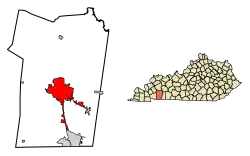Location of Hopkinsville in Christian County, Kentucky.
