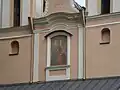 Copy of the holy painting of Mary on the façade of the church in 2007