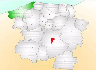 Map showing Cide District (green) in Kastamonu Province