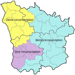 map showing the three constituencies of Nièvre prior to 2010