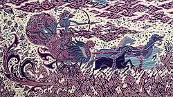 Cirebonese Batik Art depicting Hindu legend Arjun in his chariot in Mahabharat
