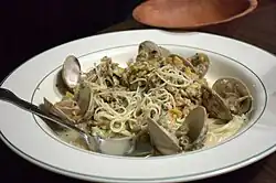 Clams and noodles in a clam sauce