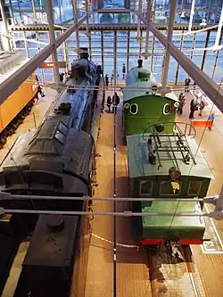 Russian locomotive class FD-1103 (on the left of the photo) at the Russian Railway Museum, St. Petersburg