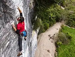 Climbing at Hanging Gardens, Bullock Creek, Paparoa National Park